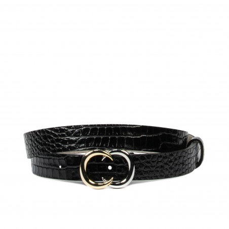Ceinture femme 37-1m croco verni noir