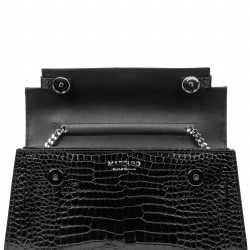 Sac à main femme à bandoulière 041g 01 croco verni noir
