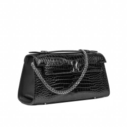 Sac à main femme à bandoulière 041g 01 croco verni noir