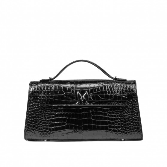 Sac à main femme à bandoulière 041g 01 croco verni noir Sac à main femme à bandoulière 041g 01 croco verni noir