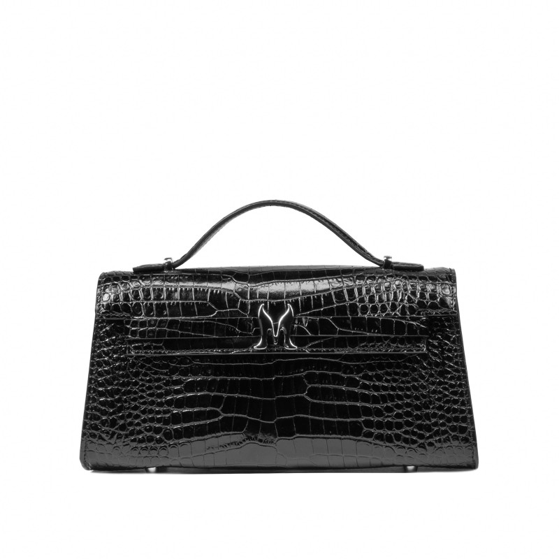 Sac à main femme à bandoulière 041g 01 croco verni noir