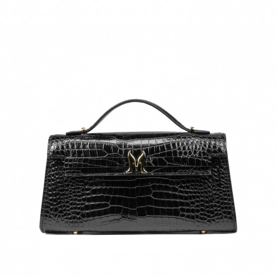 Sac à main pour femme à bandoulière 041g croco verni noir