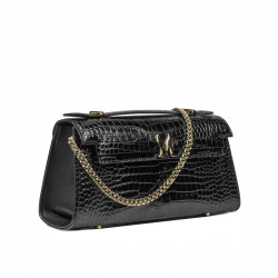 Sac à main pour femme à bandoulière 041g croco verni noir