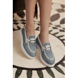 Chaussures casual femme 6092 raphia bleu combiné
