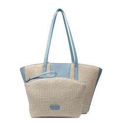 Sac de plage pour femme 044g 01 bleu ciel + raphia