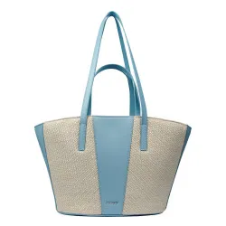 Sac de plage pour femme 044g 01 bleu ciel + raphia
