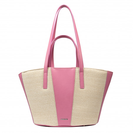 Sac de plage femme 044g 01 rose Barbie+raphia