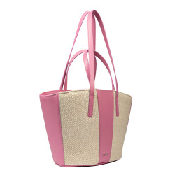 Sac de plage femme 044g 01 rose Barbie+raphia