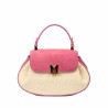 Sac à main pour femme 042g en daim rose framboise + raphia