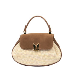 Sac à main pour femme 042g en daim marron + raphia
