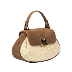 Sac à main pour femme 042g en daim marron + raphia