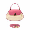 Sac à main pour femme 042g en daim rose framboise + raphia