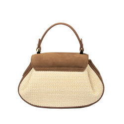 Sac à main pour femme 042g en daim marron + raphia