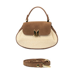 Sac à main pour femme 042g en daim marron + raphia