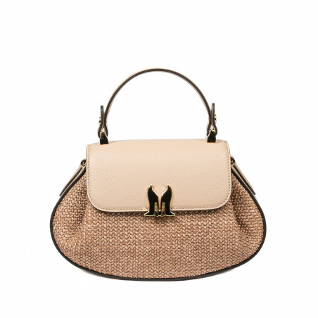 Sac à main pour femme 042g latte + raphia caramel