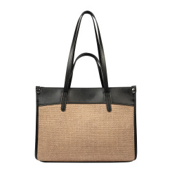 Sac de plage pour femme 045g 01 noir napa+raphia caramel