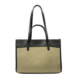 Sac de plage pour femme 045g 01 noir nappa + raphia sable olive