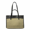 Sac de plage pour femme 045g 01 noir nappa + raphia sable olive