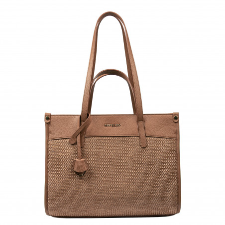 Sac de plage femme 045g camel+raphia caramel
