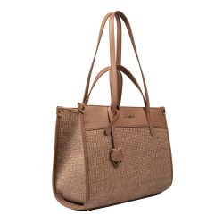 Sac de plage femme 045g camel+raphia caramel