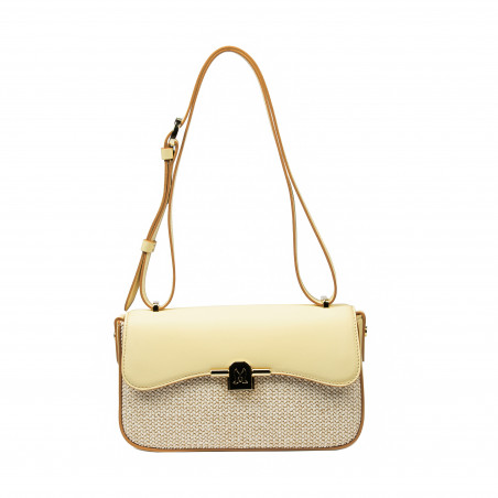 Sac à main pour femme à bandoulière 046g jaune beurre + raphia