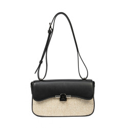 Sac à main femme à bandoulière 046g 01 noir napa+raphia