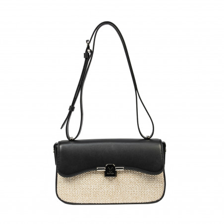 Sac à main femme à bandoulière 046g 01 noir napa+raphia