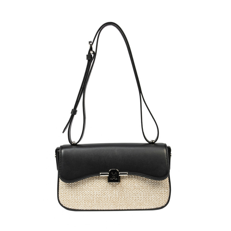 Sac à main femme à bandoulière 046g 01 noir napa+raphia