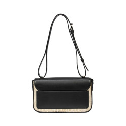 Sac à main femme à bandoulière 046g 01 noir napa+raphia