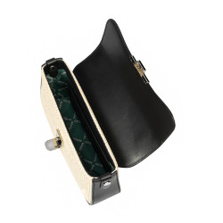 Sac à main femme à bandoulière 046g 01 noir napa+raphia
