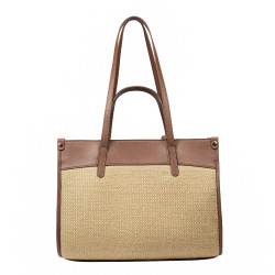 Sac de plage femme 045g marron cognac+raphia