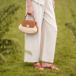Sac à main pour femme 042g en daim marron + raphia