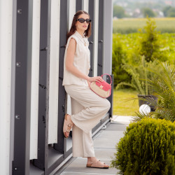 Sac à main pour femme 042g en daim rose framboise + raphia lifestyle