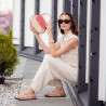 Sac à main pour femme 042g en daim rose framboise + raphia lifestyle