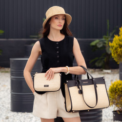 Sac de plage pour femme 045g noir napa+raphia lifestyle