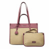 Sac de plage femme 045g 01 rose framboise + raphia
