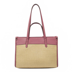 Sac de plage femme 045g 01 rose framboise + raphia