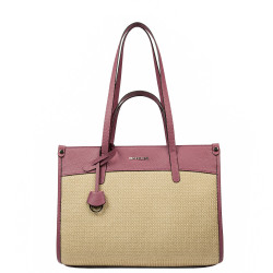Sac de plage femme 045g 01 rose framboise + raphia