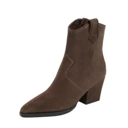 Bottes à talon femme 1411 en daim chocolat