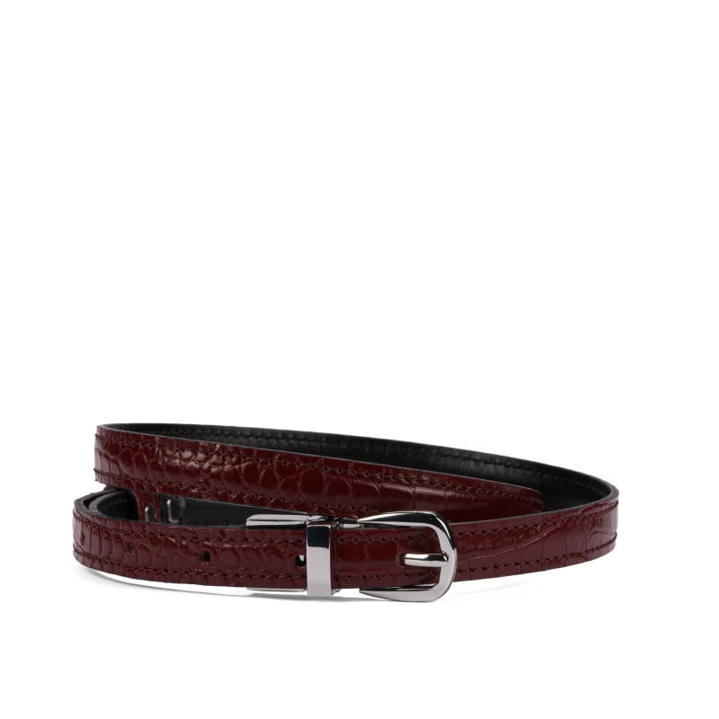 Ceinture femme 45-1mc bicolore noir+croco bordeaux