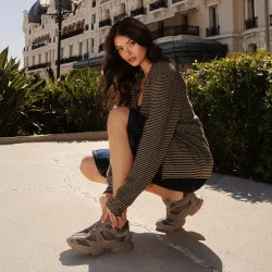 Baskets femme 6102 sable velours combiné lifestyle