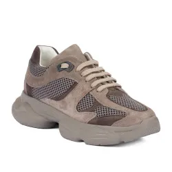 Baskets femme 6102 sable velours combiné
