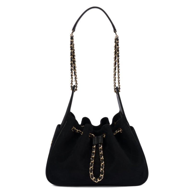 Sac à main pour femme à bandoulière 062g en suède noir