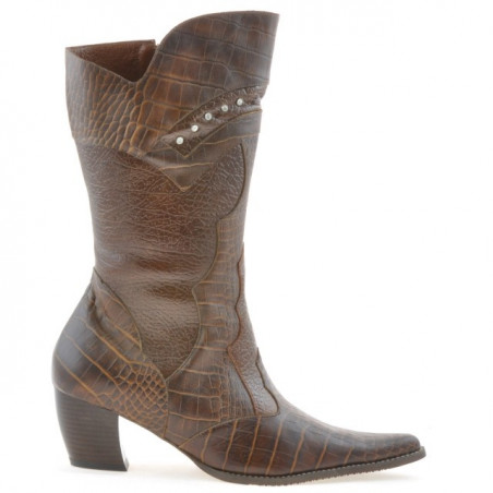 Bottes femme 298 croco cognac