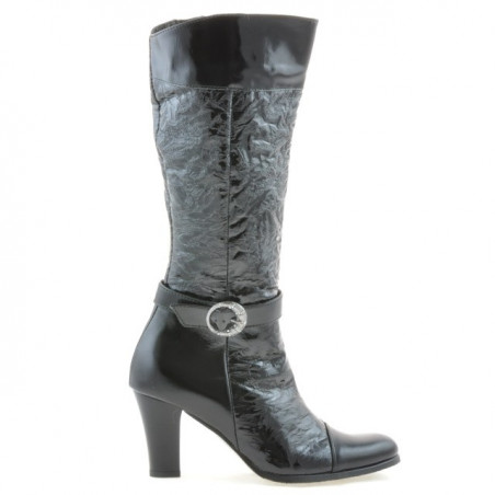 Bottes femme 017 crêpe verni noir