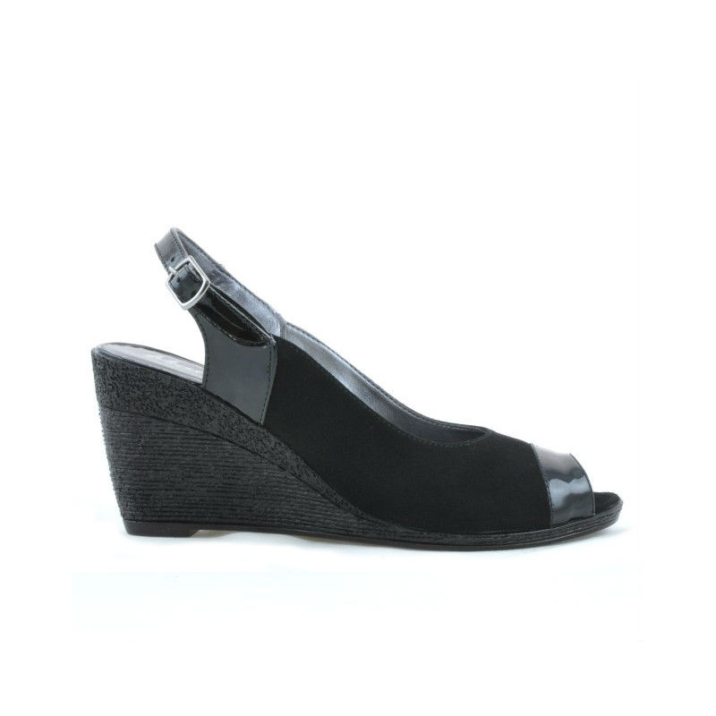 Sandales femme 5019 verni noir+velours noir