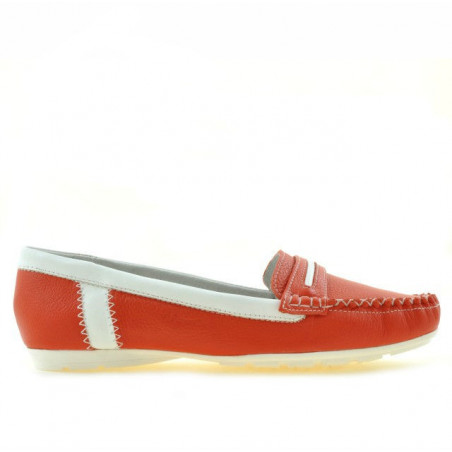 Mocassins femme 619 rouge corail+blanc